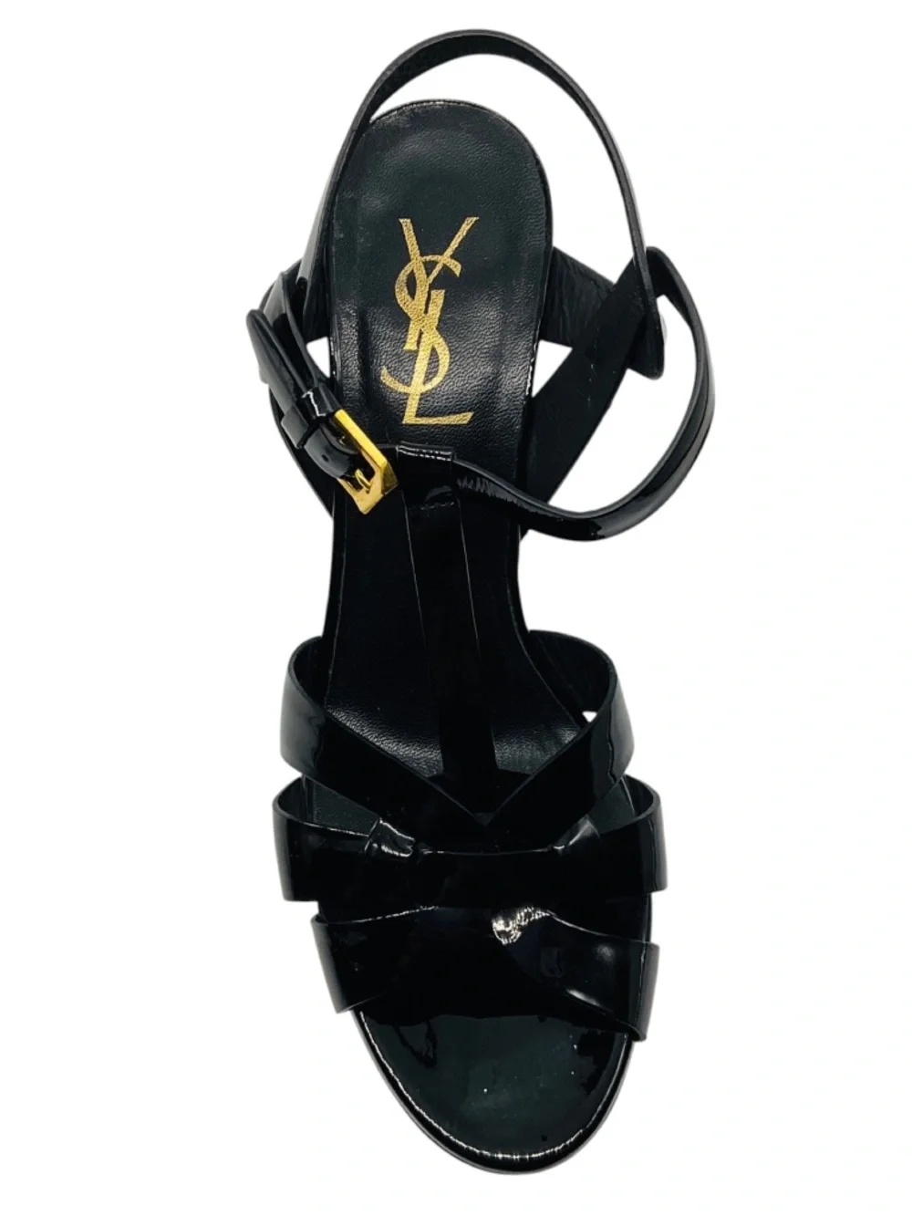 SAINT LAURENT BLACK TRIBUTE PATENT LEATHER SANDALS - Picture 4 of 8